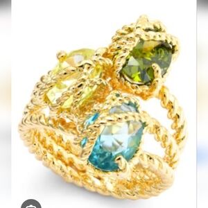 Gold Plated Trio Stone Rope Ring. Size 7.